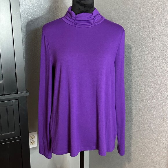 Kim Rogers Tops - Kim Rogers Top Womens XL Purple Cowl Neck Long Sleeve Stretch Blouse Solid Soft